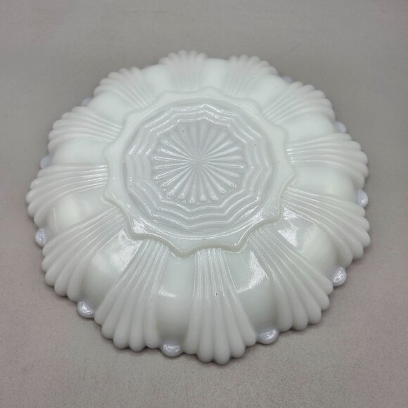 Anchor Hocking Fire King Deviled Egg Platter Plate Milk Glass Round Gold Trim - Picture 5 of 6